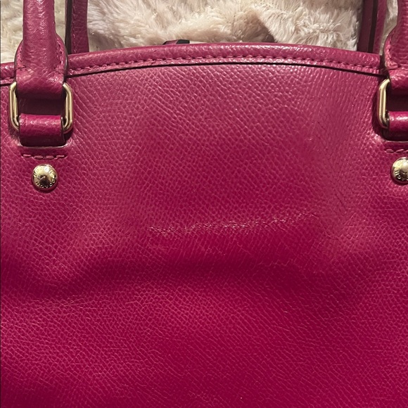 Coach Magenta Leather Satchel with Scarf Accent Key Holder CALLOUTS - Picture 10 of 16